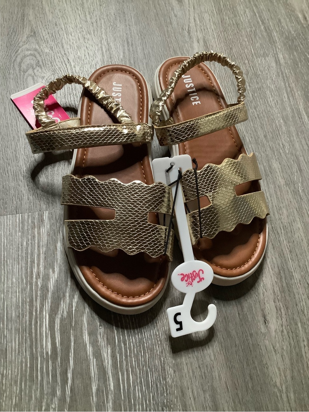 Justice Girls' Gold Textured Scallop Strap Sandals